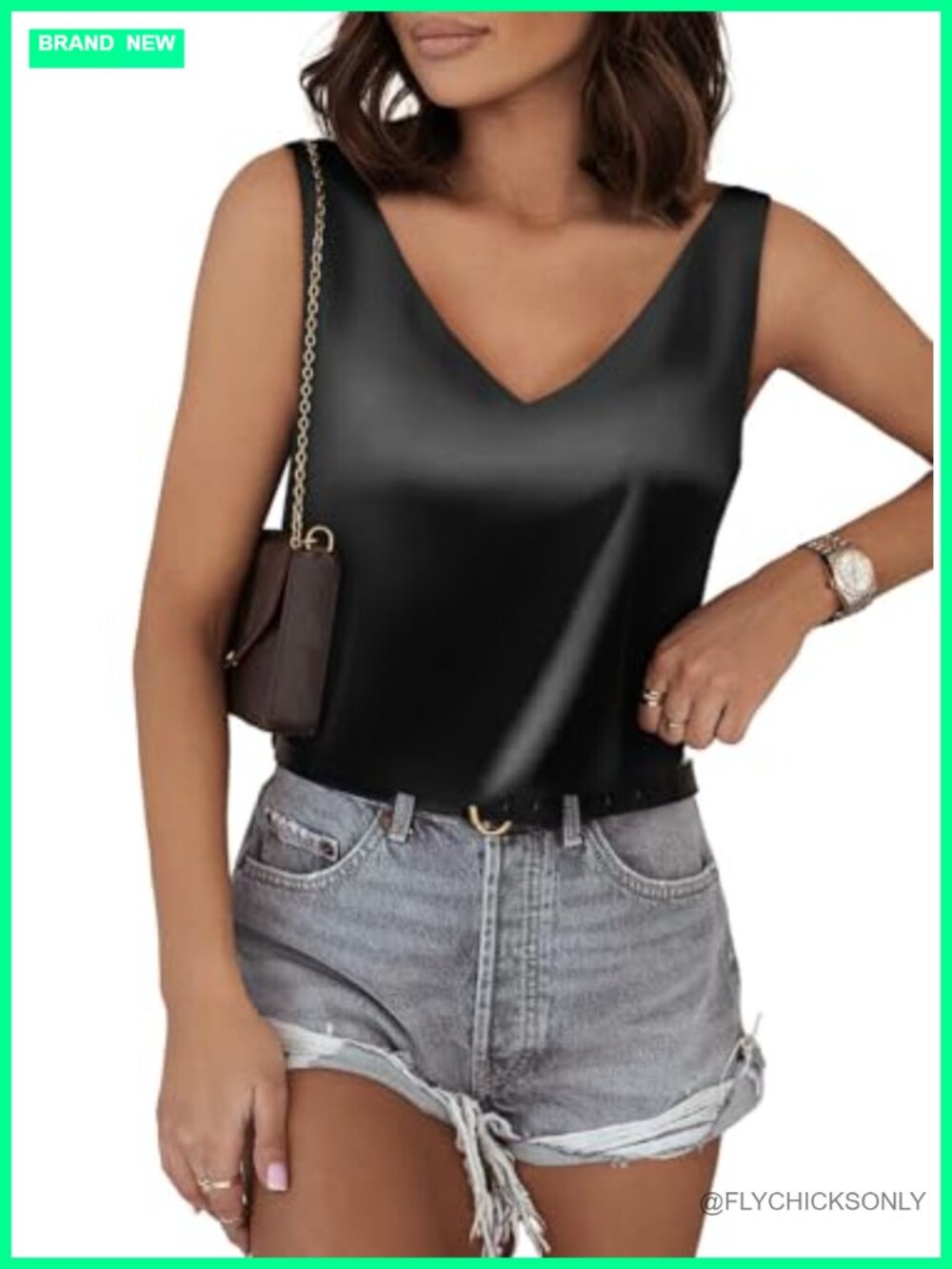 V Neck Satin Tank Top Sleeveless Blouse Camisole Summer Casual